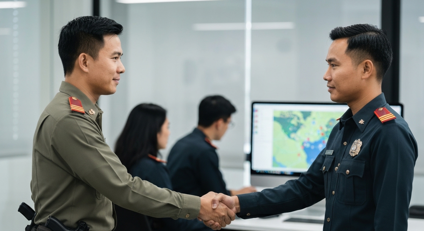 Hình ảnh đại diện cho sự hợp tác giữa Việt Nam và Campuchia trong các hoạt động phòng chống tội phạm xuyên quốc gia