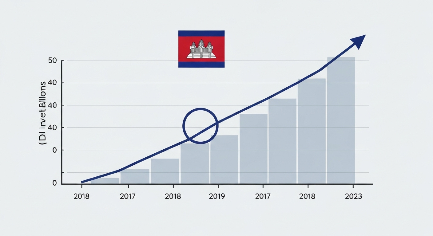 Biểu đồ thể hiện sự tăng trưởng của vốn FDI vào Campuchia trong những năm gần đây.